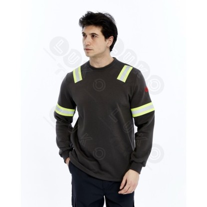 Alev Almaz T-Shirt Bisiklet Yaka - Gri
