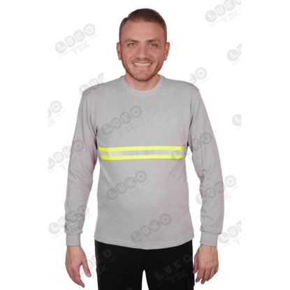 Alev Almaz T-Shirt Bisiklet Yaka - Gri